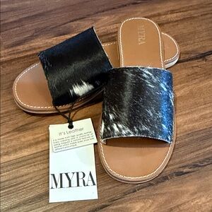 Myra Cowhide Black and White Leather Sandals